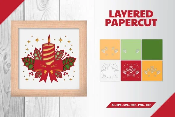 3D Christmas Candle Layered Papercut