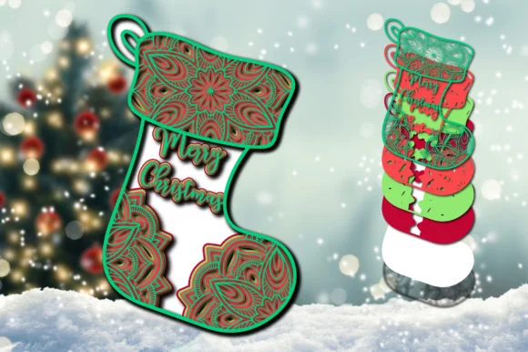 3D Layered Christmas Stocking Cut
